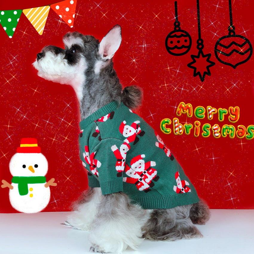 Schnauzer Teddy Winter Christmas Sweater - Festive Santa Claus Green Pet Sweater