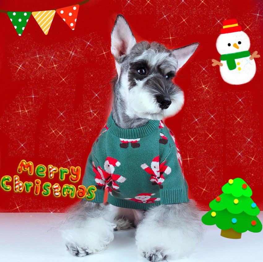 Schnauzer Teddy Winter Christmas Sweater - Festive Santa Claus Green Pet Sweater