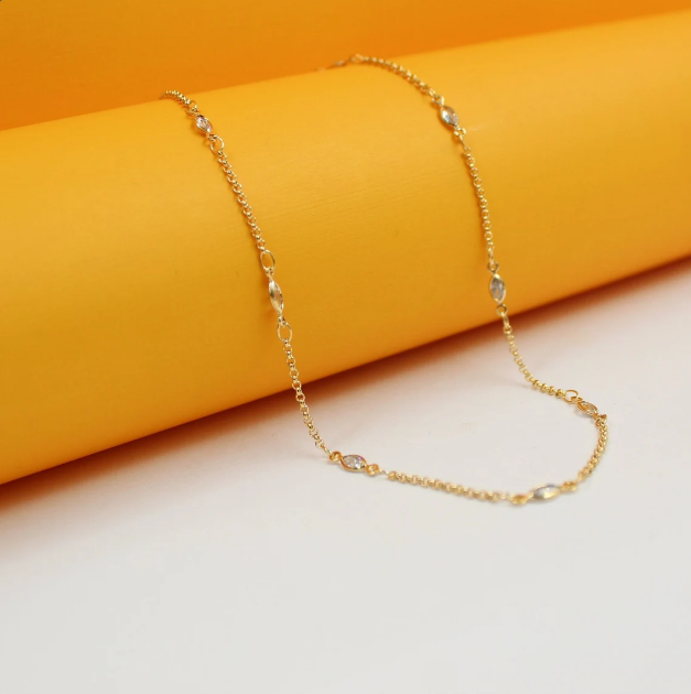 18k Gold Filled Charm Necklace | CZ Stone Charms Necklace (F224)