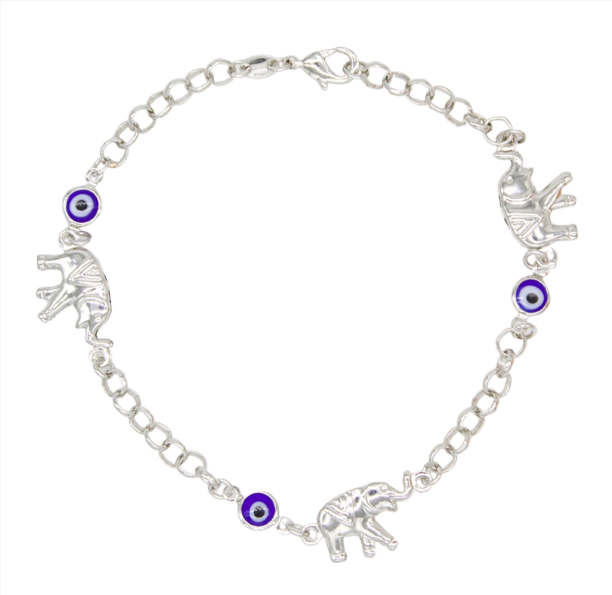 18K Gold Filled Evil Eye Charm Anklet With Elephant Charms