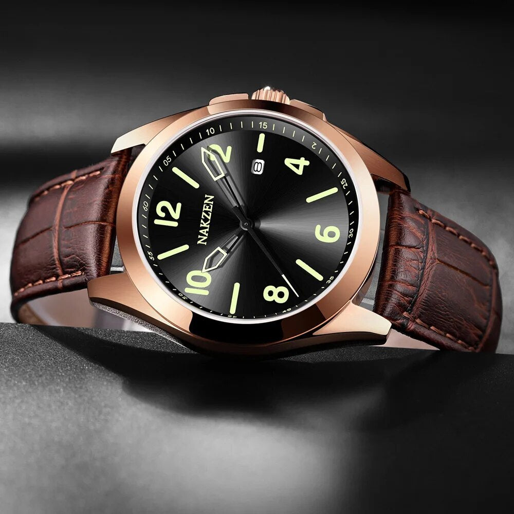 NAKZEN Brand Luxury Quartz Men Watch Sapphire Crystall Luminous Hands Steel Shell Casual Sport Wristwatch Gift Relogio Masculino