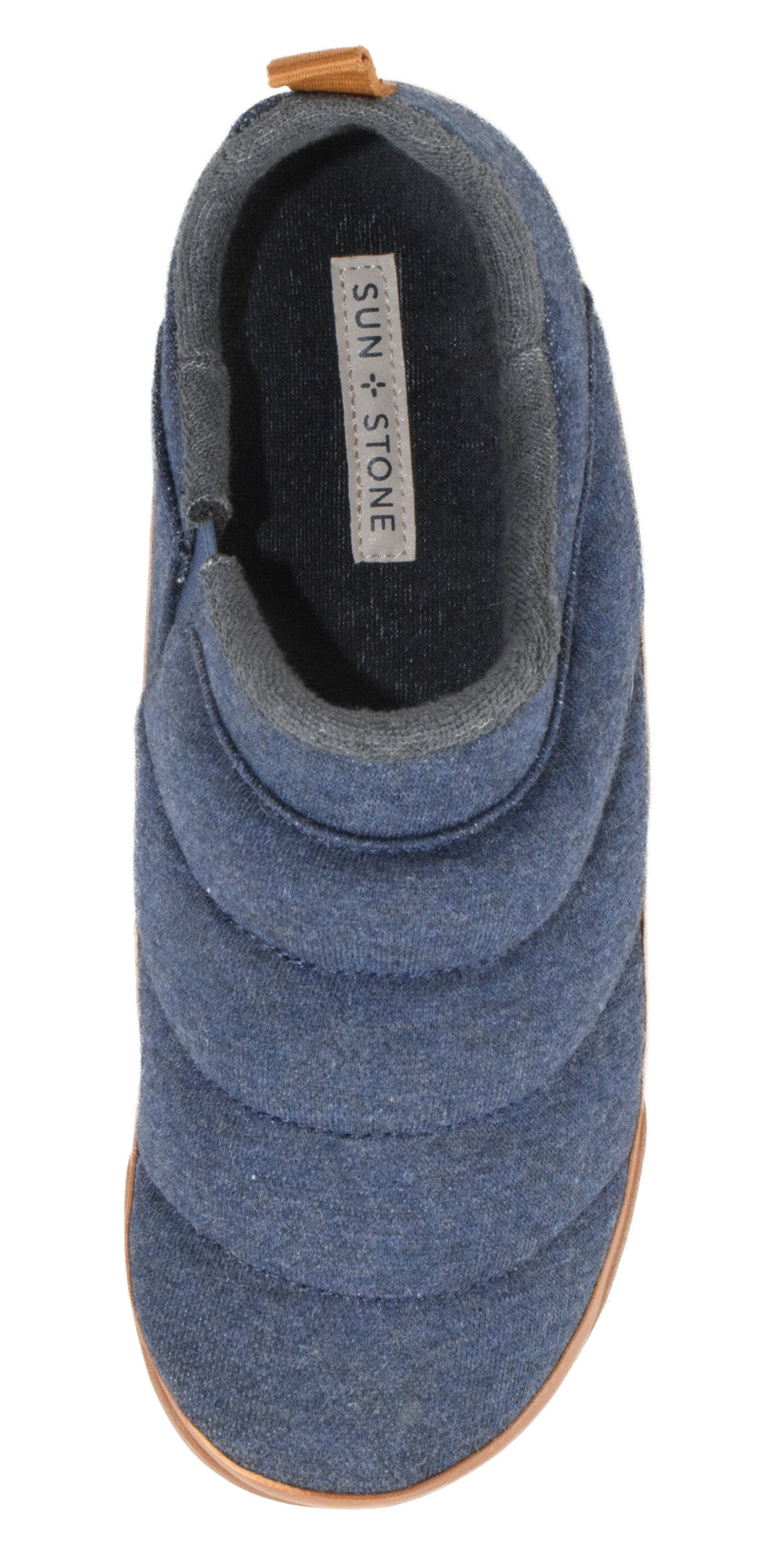 SUN STONE Mens Quilted Platform Slip-On Moccasin Slippers DEREK Blue Denim