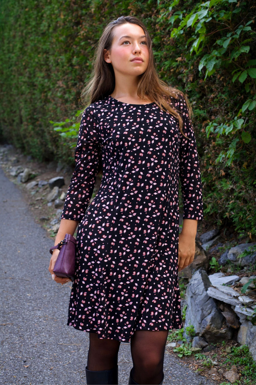 Daisie Black Fit & Flare Mesh Dress Pink Floral Print