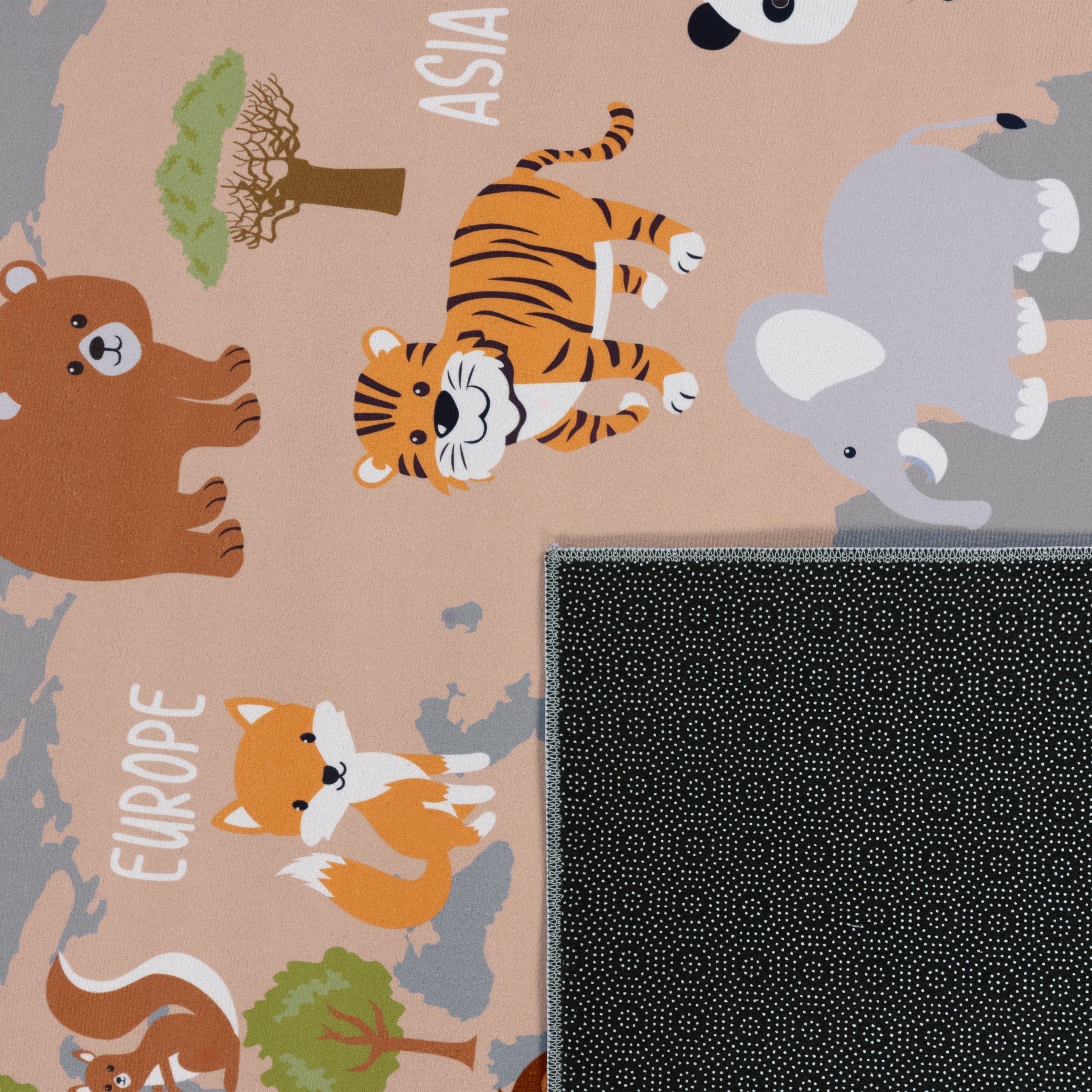 Play Mat Lilo Educational Kids Rug with World Map & Animals in Grey