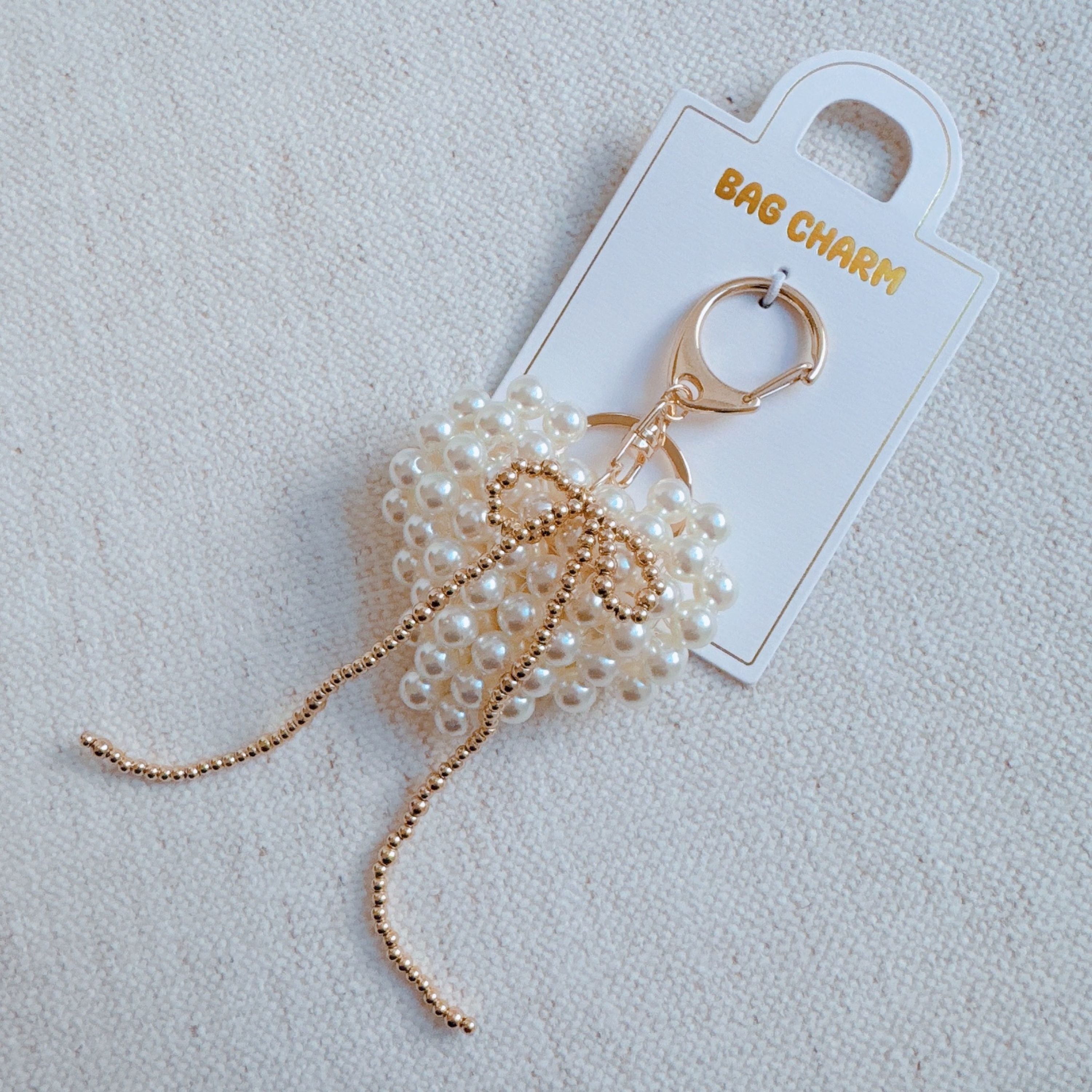 Pearl Knit Heart Beaded Bow Bag Charm