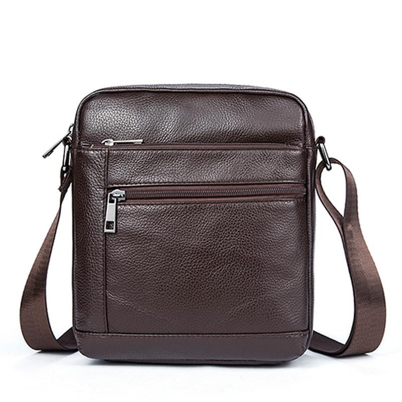 NNEDSZ Men Cowhide Leather Crossbody Bag Vertical Shoulder Business Bag Coffee-3