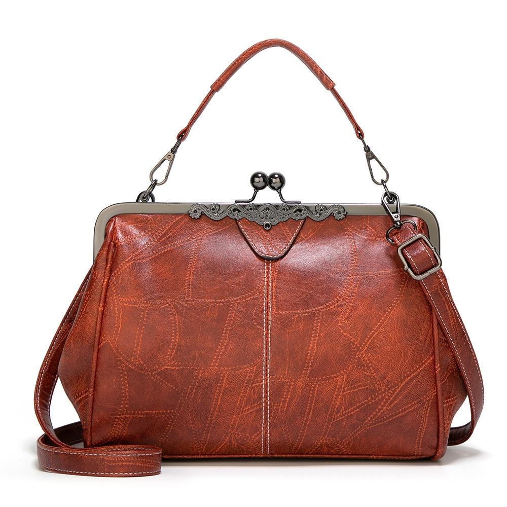 NNEDSZ Adjustable Leather Crossbody Bag With Vintage Buckle - Brown