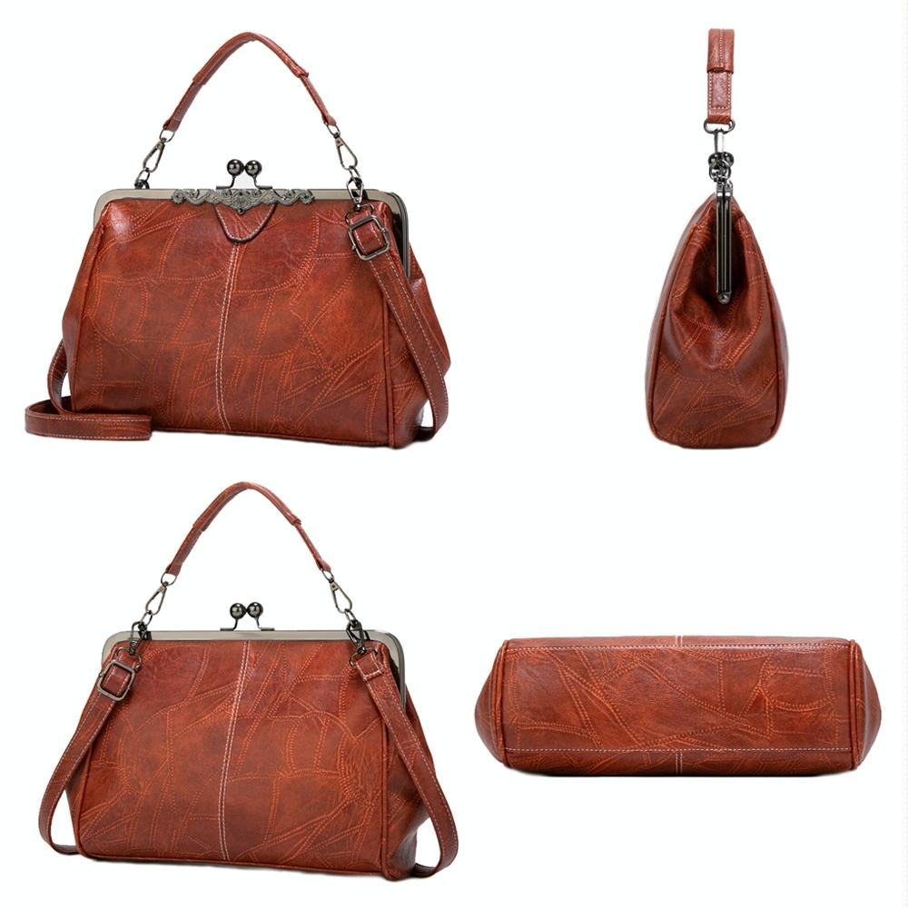 NNEDSZ Adjustable Leather Crossbody Bag With Vintage Buckle - Brown