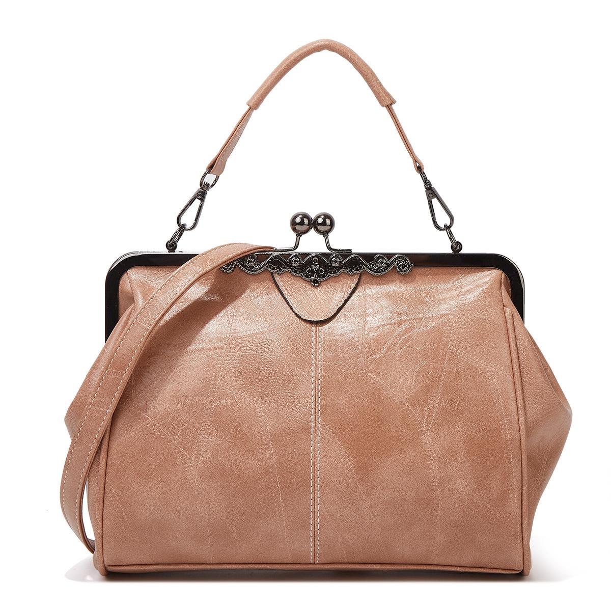 NNEDSZ Adjustable Leather Crossbody Bag With Vintage Buckle - Apricot