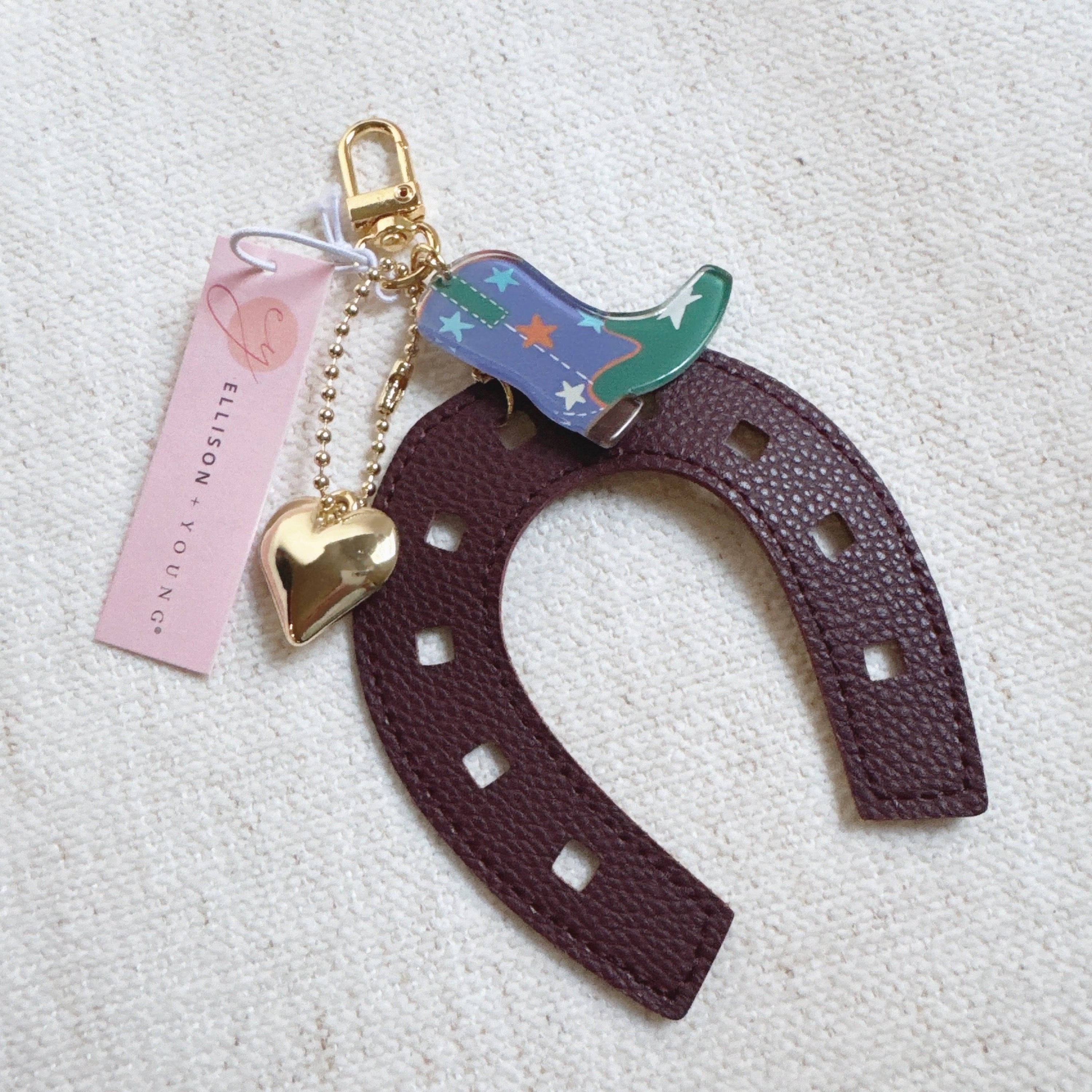 Western Horseshoe Bag Charm – Cowboy Boot & Heart