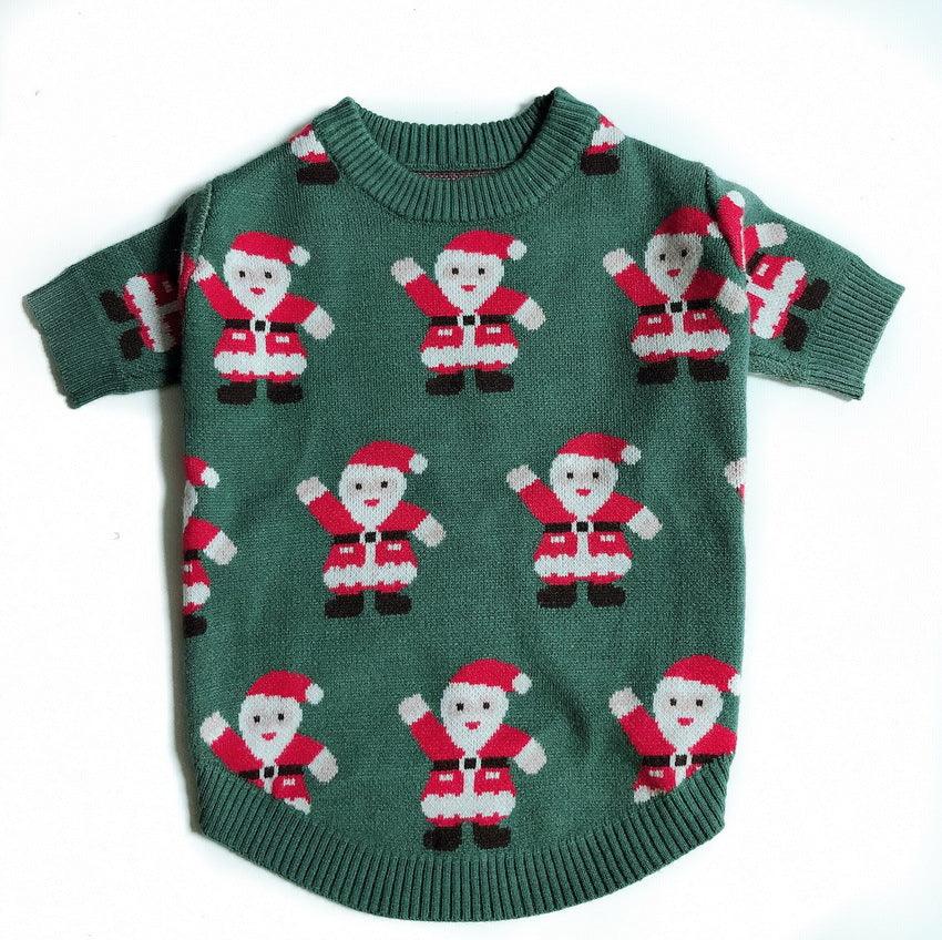 Schnauzer Teddy Winter Christmas Sweater - Festive Santa Claus Green Pet Sweater