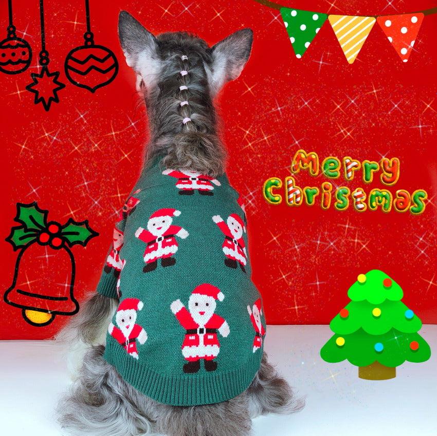 Schnauzer Teddy Winter Christmas Sweater - Festive Santa Claus Green Pet Sweater