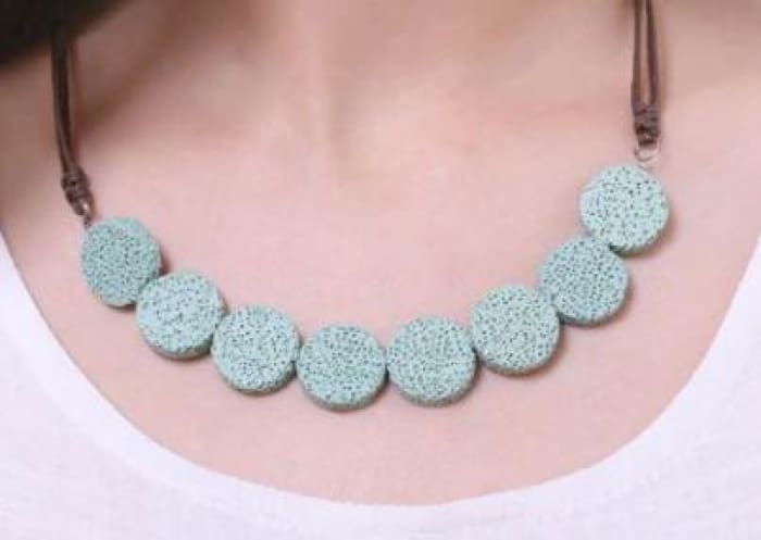 Cyan Tablet Beads Lava Stone Essential Oils Necklace