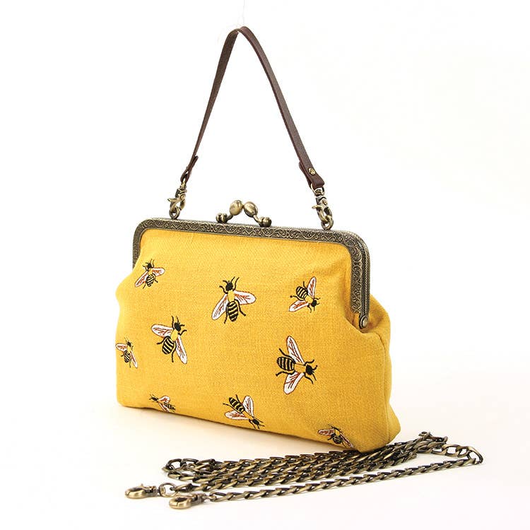 Bees Kisslock Handbag: Black-1