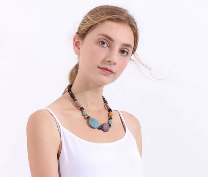 Green and Black Lava Stone Essential Oils Necklace