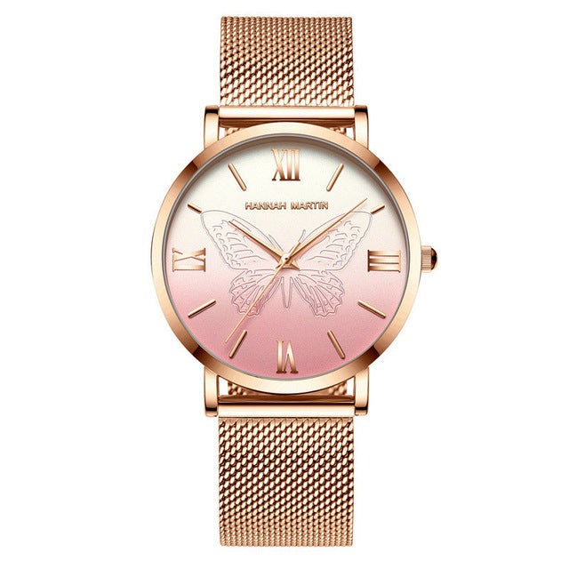 Women Watches Japan Quartz Movement 3D Butterfly Top Brand Luxury Stainless Steel Waterproof Wristwatches