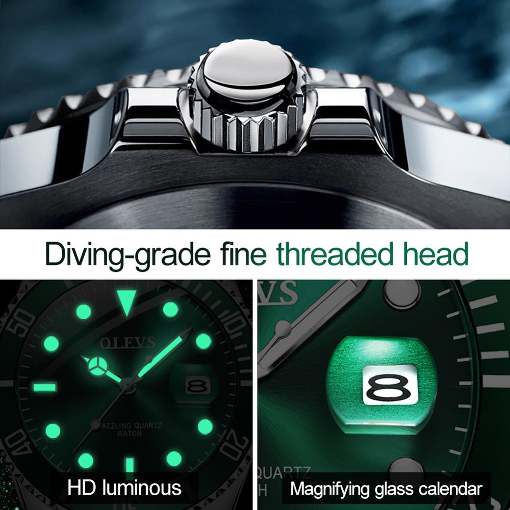 Mens Watches Top Brand Luxury Fashion Waterproof Luminous Hand Green Dial Quartz Sports Wristwatch Gifts for Men