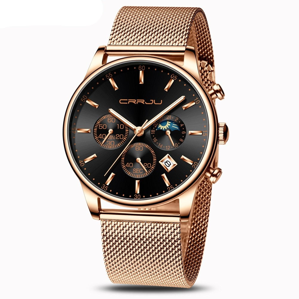Top Luxury Men Multifunction Watches Waterproof Business Casual Quartz Date Wrist Watch Male Mesh Strap Clock