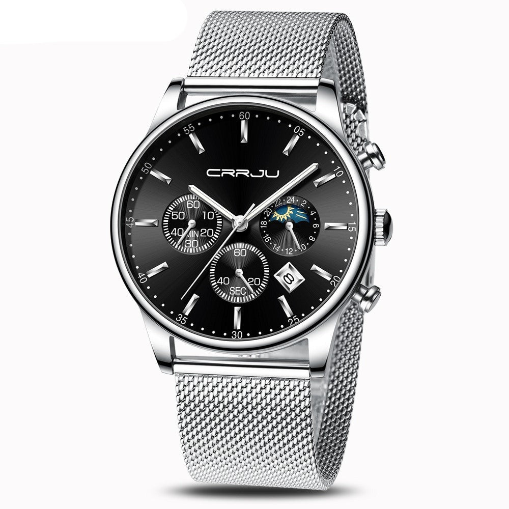 Top Luxury Men Multifunction Watches Waterproof Business Casual Quartz Date Wrist Watch Male Mesh Strap Clock