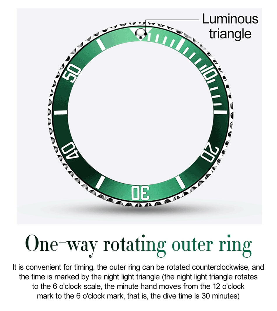 Mens Watches Top Brand Luxury Fashion Waterproof Luminous Hand Green Dial Quartz Sports Wristwatch Gifts for Men