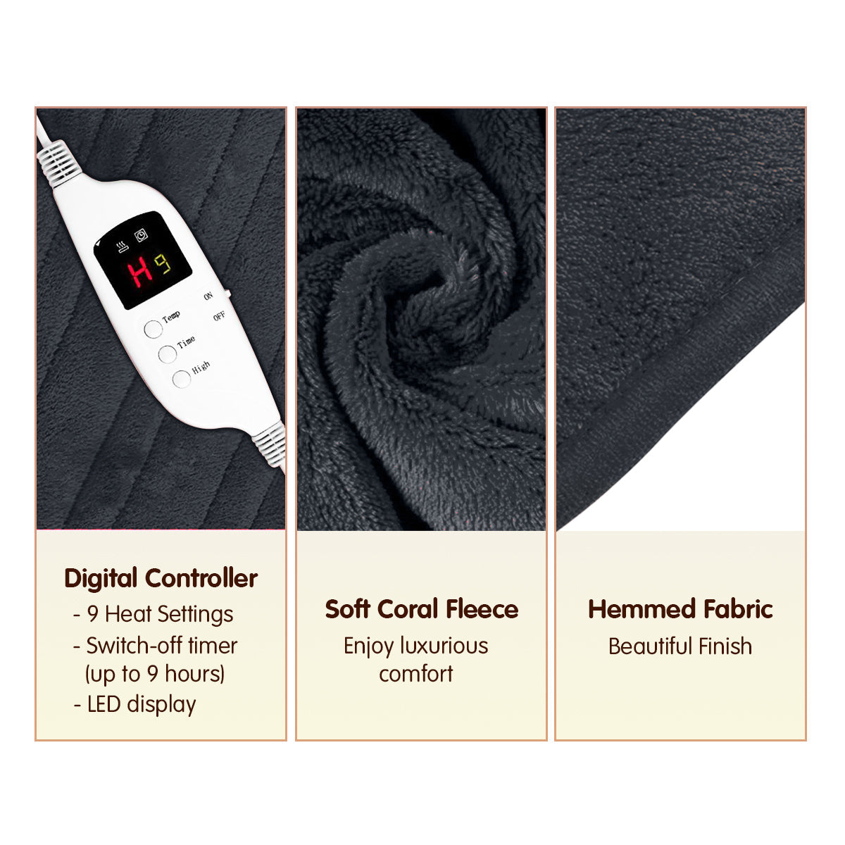 NNEDPE Laura Hill Heated Electric Blanket Throw Rug Coral Warm Fleece Grey