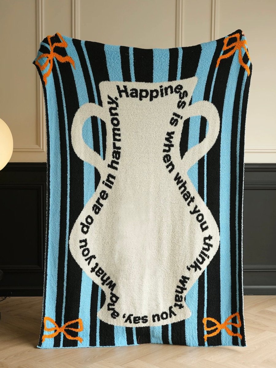 Ultra Soft Whimsical Cute Stripe Vase Throw Blanket - Warm Thick Playful