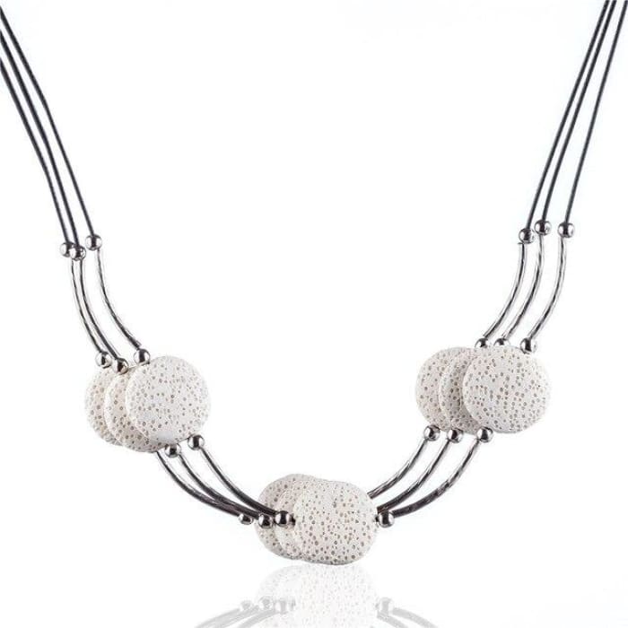 White 6 Lava Stone Essential Oils Necklace